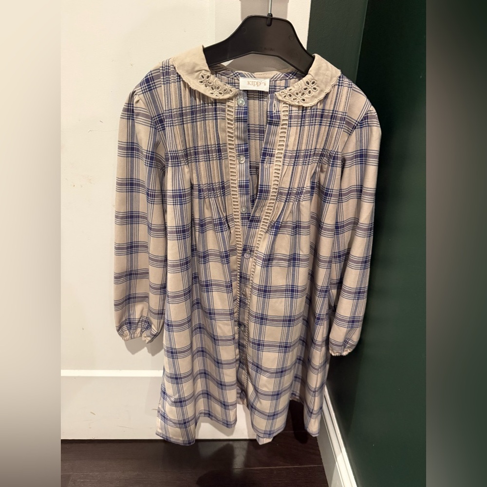 Plaid Kids Formal Dress with Lace Collar